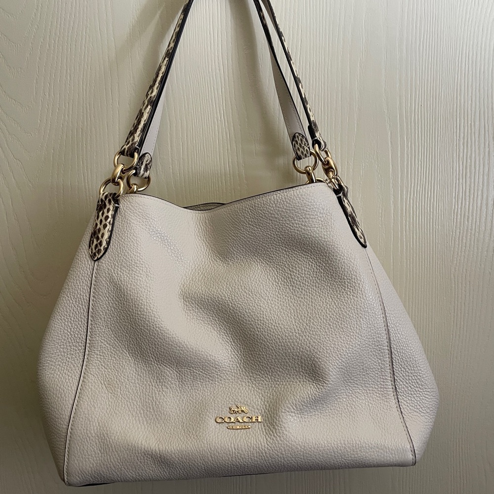 Coach Cream Pebbled Leather Shoulder Bag
